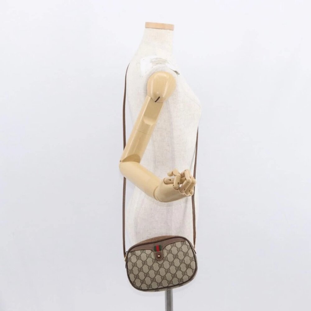 GUCCI GG Supreme Web Sherry Line Bag PVC Beige Red 007 58 6112 9411 Auth BA8618